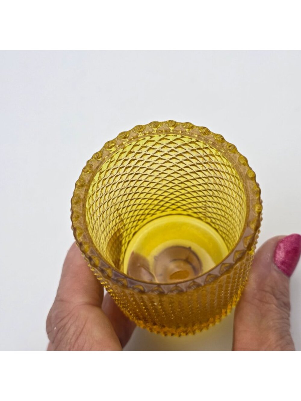 Vintage Yellow Diamond Point Glass Candle Votive UV Reactive - Picture 4 of 6